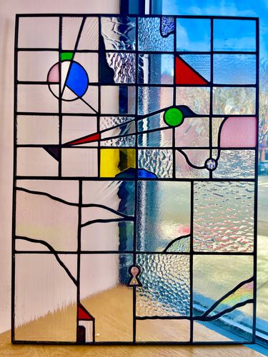 Drawstring House Stained Glass Panel